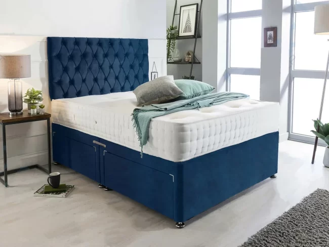 blue plush divan bed