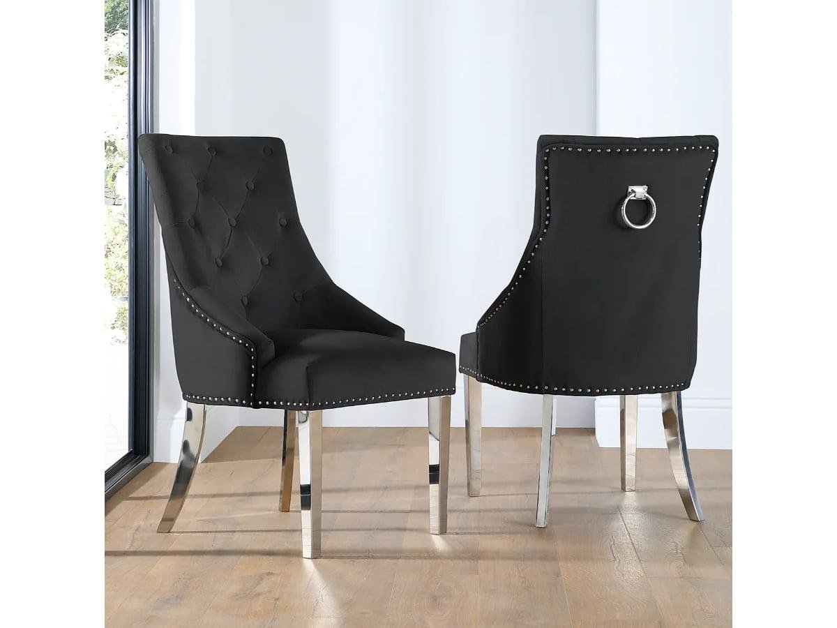 Velvet Knocker Ring Back Chair Black