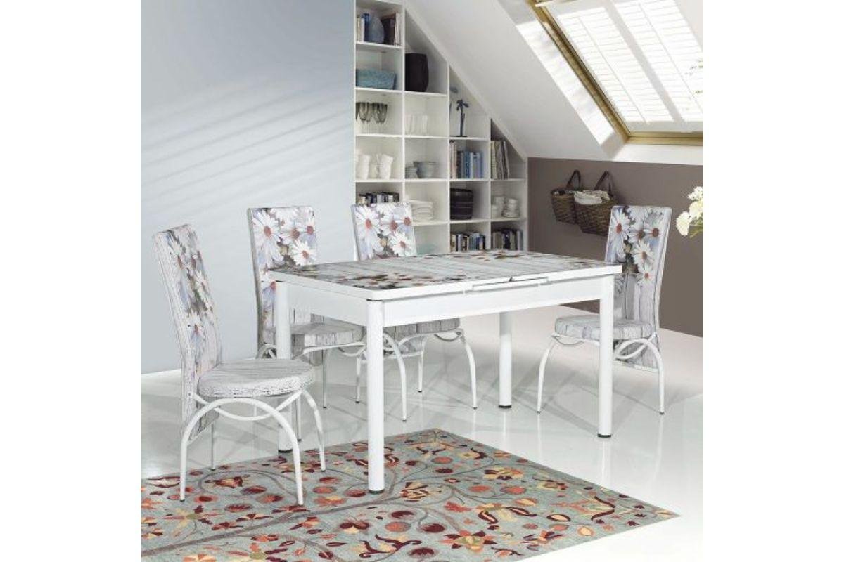 White Turkish Style Extendable glass  table with chairs