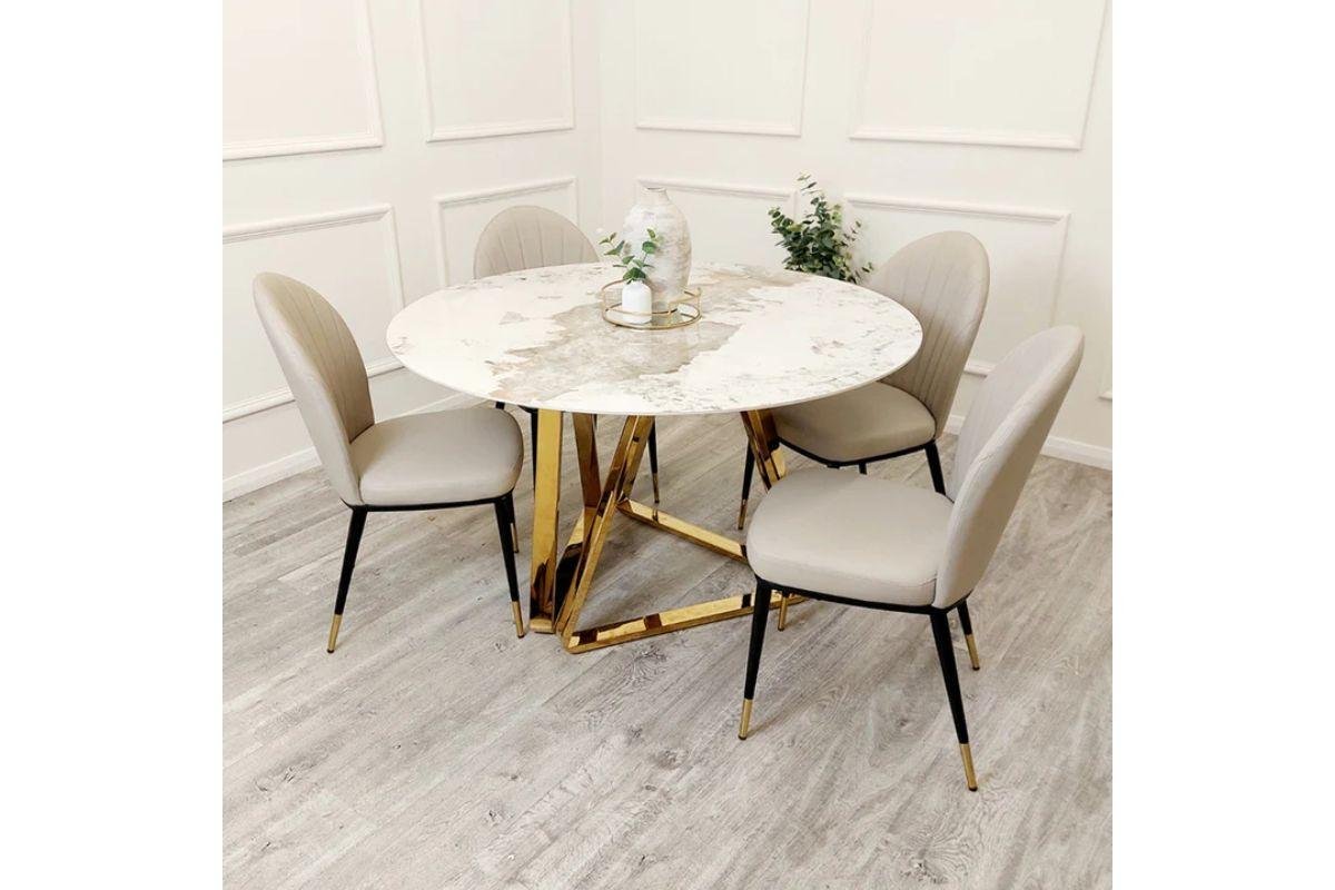 Round Marble and Gold Dining Table